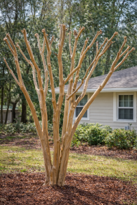 Crape myrtle showing proper pruning structure before spring growth 